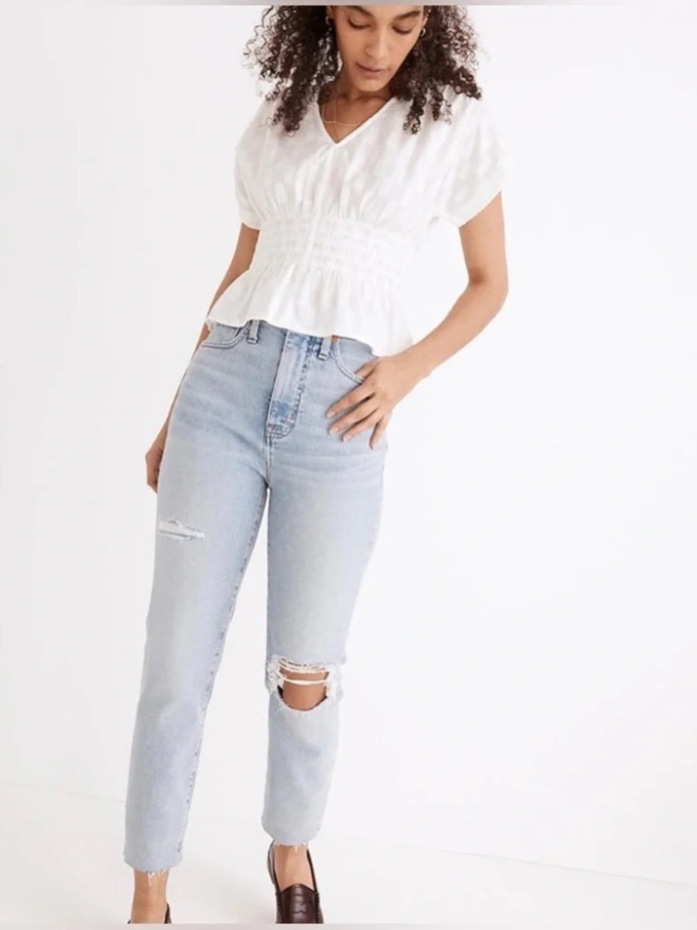 Madewell Raw Hem Ripped Mom Jeans Size 26 Petite